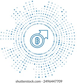 Línea azul Crecimiento financiero e icono de moneda bitcoin aislado sobre fondo blanco. Aumentar los ingresos. Abstractas puntos aleatorios circulares. Vector