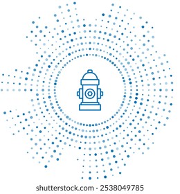 Blue line Fire hydrant icon isolated on white background. Abstract circle random dots. Vector