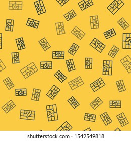 Blue line Firewall, security wall icon isolated seamless pattern on yellow background.  Vector Illustration