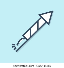 Blue line Firework rocket icon isolated on blue background. Concept of fun party. Explosive pyrotechnic symbol.  Vector Illustration