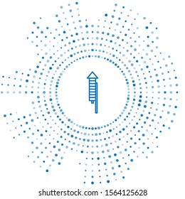 Blue line Firework rocket icon isolated on white background. Concept of fun party. Explosive pyrotechnic symbol. Abstract circle random dots. Vector Illustration
