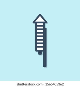 Blue line Firework rocket icon isolated on blue background. Concept of fun party. Explosive pyrotechnic symbol.  Vector Illustration