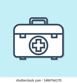 Blue line First aid kit icon isolated on blue background. Medical box with cross. Medical equipment for emergency. Healthcare concept.  Vector Illustration