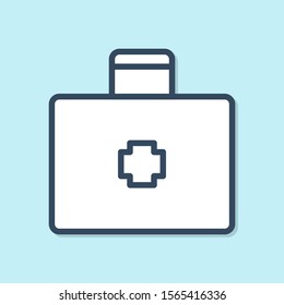 Blue line First aid kit icon isolated on blue background. Medical box with cross. Medical equipment for emergency. Healthcare concept.  Vector Illustration