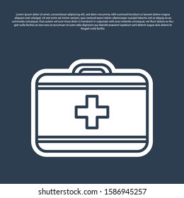Blue line First aid kit icon isolated on blue background. Medical box with cross. Medical equipment for emergency. Healthcare concept.  Vector Illustration
