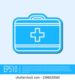 Blue line First aid kit icon isolated on grey background. Medical box with cross. Medical equipment for emergency. Healthcare concept.  Vector Illustration