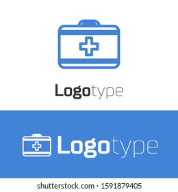 Blue line First aid kit icon isolated on white background. Medical box with cross. Medical equipment for emergency. Healthcare concept. Logo design template element. Vector Illustration