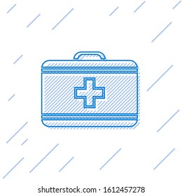 Blue line First aid kit icon isolated on white background. Medical box with cross. Medical equipment for emergency. Healthcare concept.  Vector Illustration