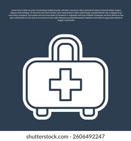 Blue line First aid kit icon isolated on blue background. Medical box with cross. Medical equipment for emergency. Healthcare concept.  Vector