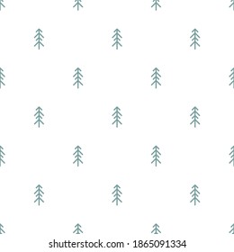 blue line fir-trees  on white background. Forest blizzard. seamless winter pattern with spruce. Christmas vector ornament. holiday simple texture for printing on fabric or paper.  