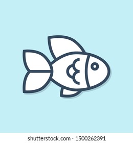 Blue line Fish icon isolated on blue background.  Vector Illustration