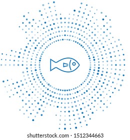 Blue line Fish icon isolated on white background. Abstract circle random dots. Vector Illustration