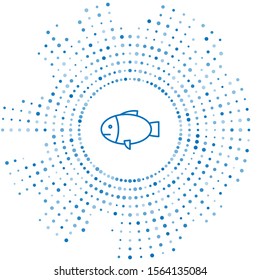 Blue line Fish icon isolated on white background. Abstract circle random dots. Vector Illustration