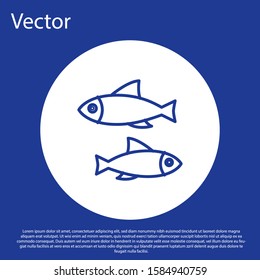 Blue line Fish icon isolated on blue background. White circle button. Vector Illustration