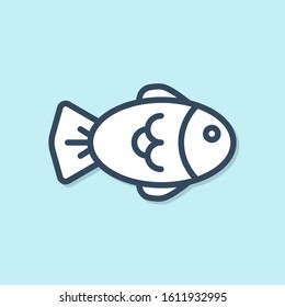 Blue line Fish icon isolated on blue background.  Vector Illustration