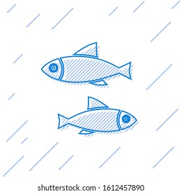 Blue line Fish icon isolated on white background.  Vector Illustration