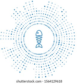 Blue line Fish skeleton icon isolated on white background. Fish bone sign. Abstract circle random dots. Vector Illustration