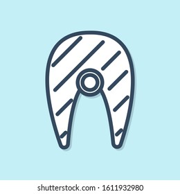 Blue line Fish steak icon isolated on blue background.  Vector Illustration