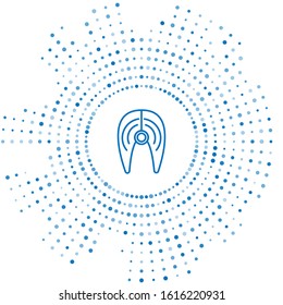 Blue line Fish steak icon isolated on white background. Abstract circle random dots. Vector Illustration
