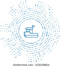 Blue line Fishing boat icon isolated on white background. Abstract circle random dots. Vector Illustration
