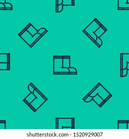 Blue line Fishing boots icon isolated seamless pattern on green background. Waterproof rubber boot. Gumboots for rainy weather, fishing, hunter, gardening.  Vector Illustration