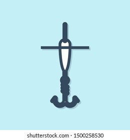 Blue line Fishing hook and float icon isolated on blue background. Fishing tackle.  Vector Illustration