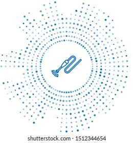 Blue line Fishing line with hook and float icon isolated on white background. Fishing tackle. Abstract circle random dots. Vector Illustration