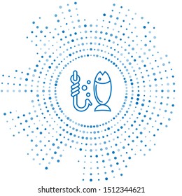 Blue line Fishing icon isolated on white background. Fish and hook. Strategy concept. Bait sign. Abstract circle random dots. Vector Illustration