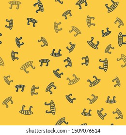 Blue line Fishing lure icon isolated seamless pattern on yellow background. Fishing tackle.  Vector Illustration