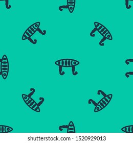 Blue line Fishing lure icon isolated seamless pattern on green background. Fishing tackle.  Vector Illustration