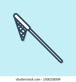 Blue line Fishing net icon isolated on blue background. Fishing tackle.  Vector Illustration