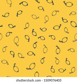 Blue line Fishing spoon icon isolated seamless pattern on yellow background. Fishing baits in shape of fish. Fishing tackle.  Vector Illustration