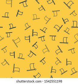 Blue line Flag icon isolated seamless pattern on yellow background. Location marker symbol.  Vector Illustration
