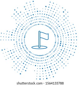 Blue line Flag icon isolated on white background. Location marker symbol. Abstract circle random dots. Vector Illustration