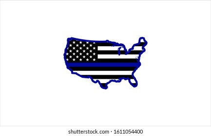 Blue line flag in USA map in flat vector style 