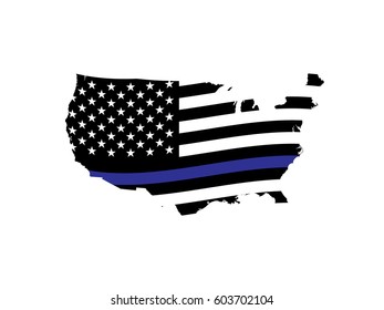 Blue Line Flag in USA map 
