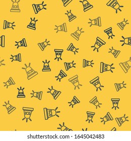 Blue line Flasher siren icon isolated seamless pattern on yellow background. Emergency flashing siren.  Vector Illustration
