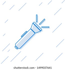 Blue line Flashlight icon isolated on white background.  Vector Illustration