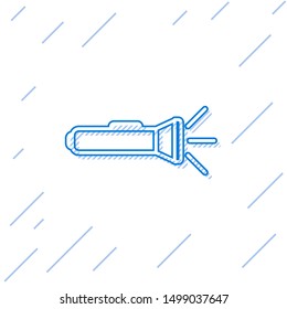 Blue line Flashlight icon isolated on white background.  Vector Illustration