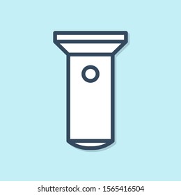 Blue line Flashlight icon isolated on blue background.  Vector Illustration