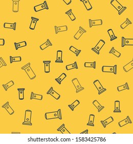 Blue line Flashlight icon isolated seamless pattern on yellow background.  Vector Illustration