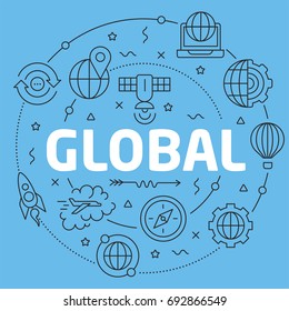 Blue Line Flat Circle illustration global