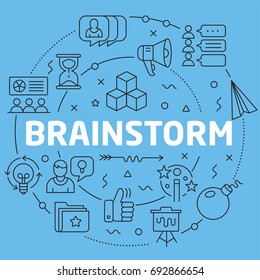 Blue Line Flat Circle illustration brainstorm