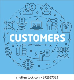 Blue Line Flat Circle illustration customers