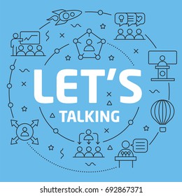 Blue Line Flat Circle illustration talking