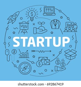 Blue Line Flat Circle illustration Startup