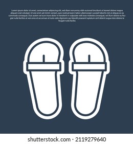 Blue line Flip flops icon isolated on blue background. Beach slippers sign.  Vector