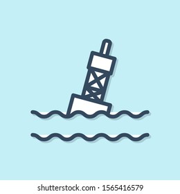Blue line Floating buoy on the sea icon isolated on blue background.  Vector Illustration