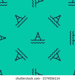 Blue line Floating buoy on the sea icon isolated seamless pattern on green background.  Vector Illustration