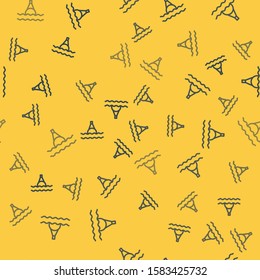 Blue line Floating buoy on the sea icon isolated seamless pattern on yellow background.  Vector Illustration